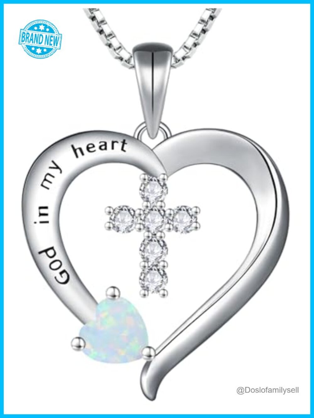 925 Sterling Silver Heart Cross Necklace Created Opal Birthstone Pendant